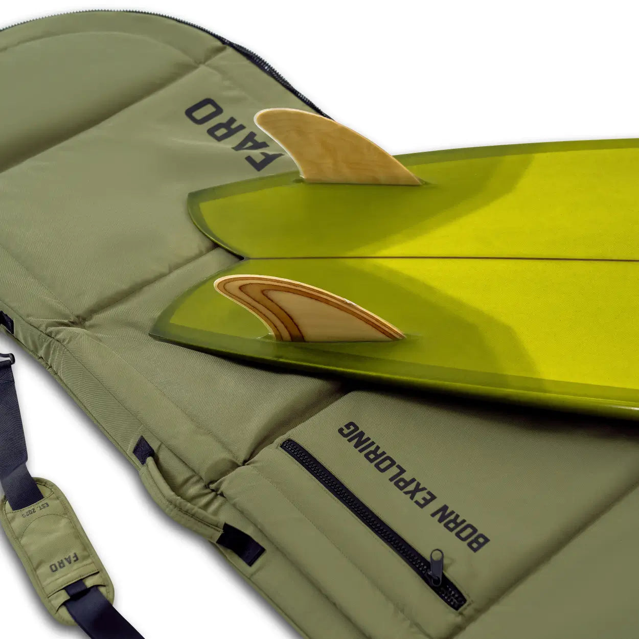 Surfboard on top of a surfboard bag