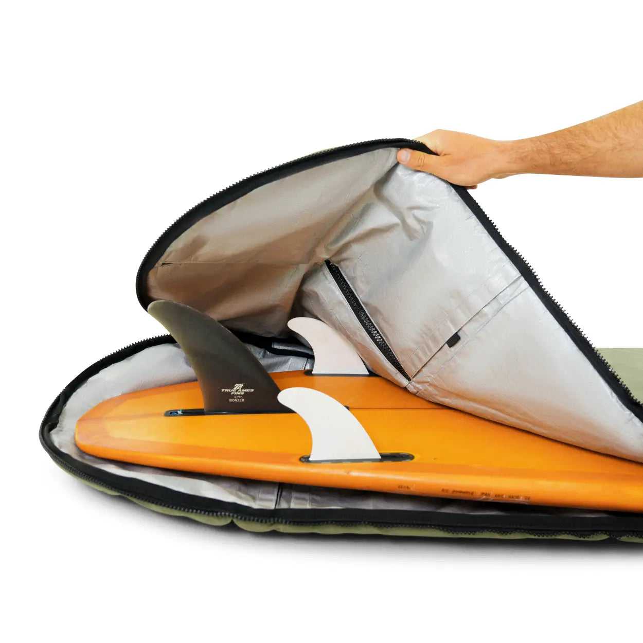 Surfboard bag about to be closed