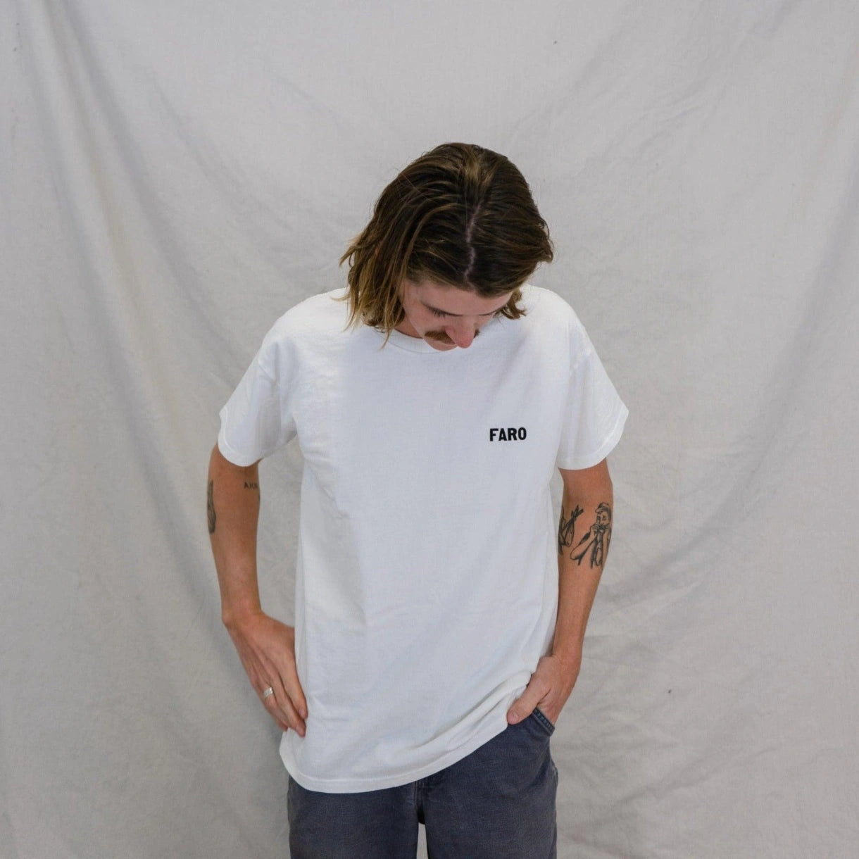 faro front logo white tee shirt